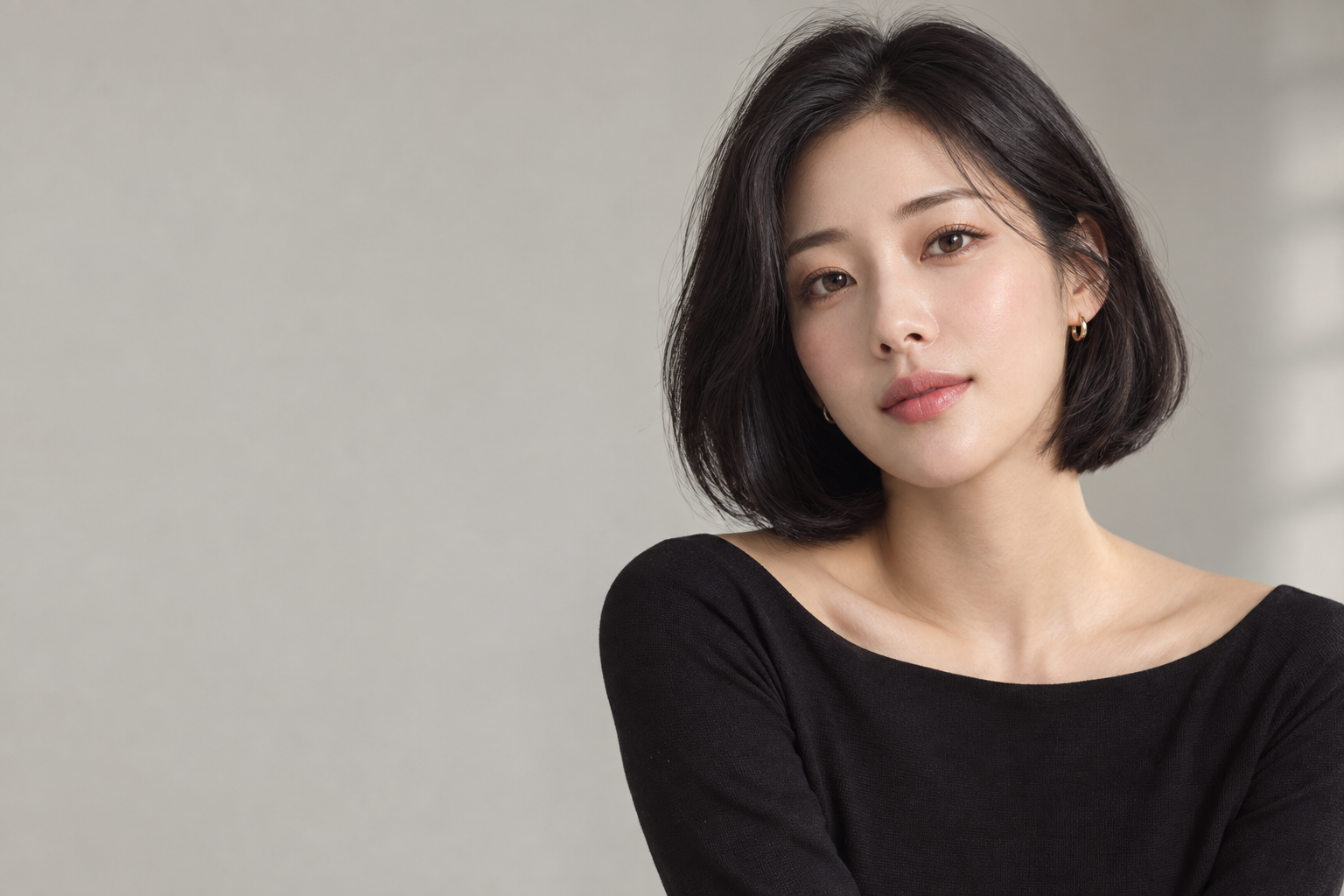 Fictional virtual model illustrating a soft Korean beauty look
